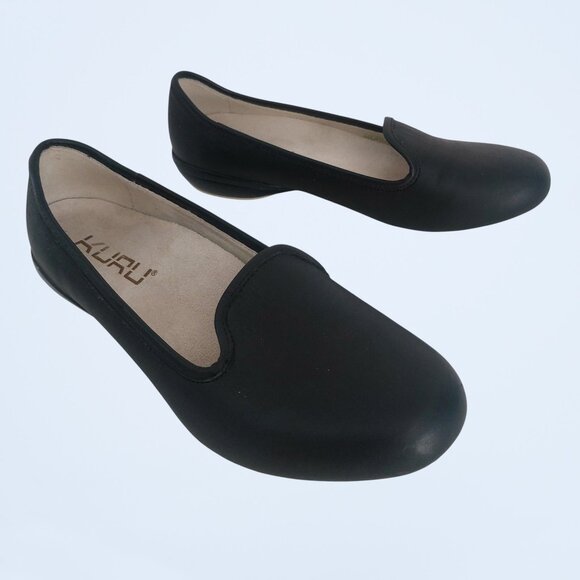 KURU Shoes - KURU Black Leather Comfort Flats Size 8.5 TRINA Work Shoes Cushioned Stylish EUC